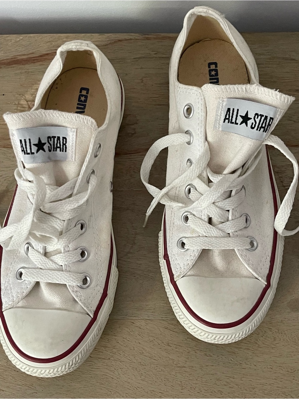 Converse White Low-Top Canvas Sneakers with Red Stripe